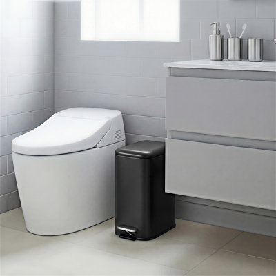 Poubelle à fermeture en douceur Odor-Seal - Poubelle intérieure en acier inoxydable de 12 L avec seau intérieur amovible, pédale robuste et poignée de transport pour la cuisine, la salle de bain et le bureau - Noir compact