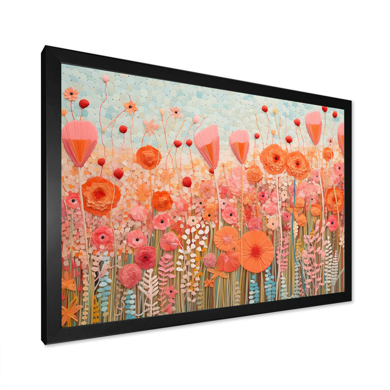 «Vibrant Floral Oasis Field III», reproduction sur toile, H 24 po x l 32 po x P 1,5 po, Cadre simple noir