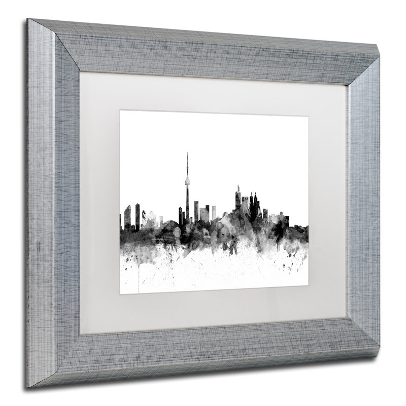 « toronto canada horizon b&w », reproduction d’impression sur toile encadrée, H 11 po x l 14 po x P 0,5 po, Cadre brun