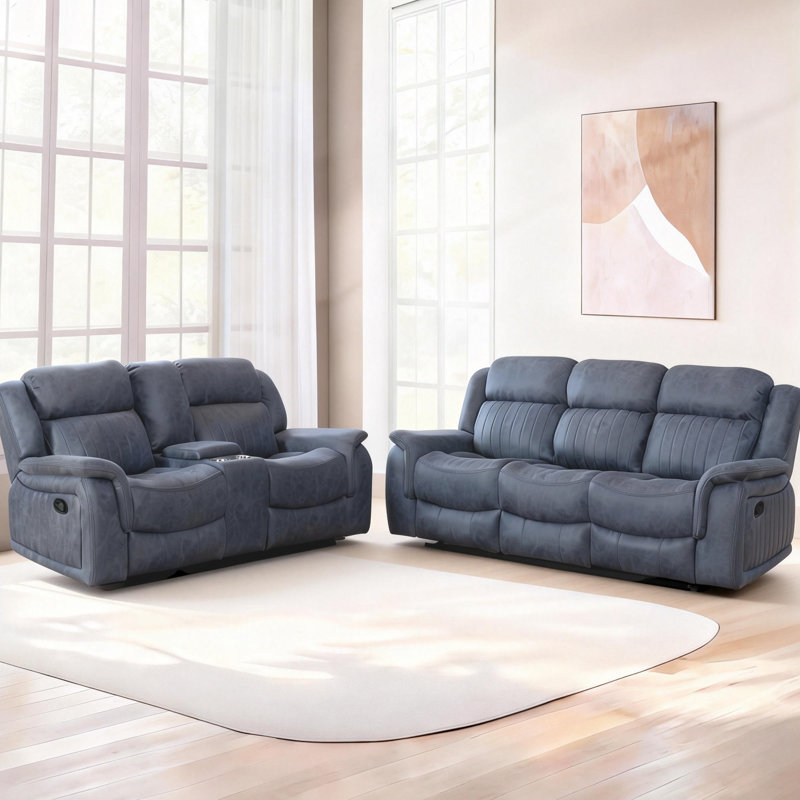 Ensemble inclinable en similicuir: causeuse (rangement / porte-gobelets) et canapé (table rabattable), Gris