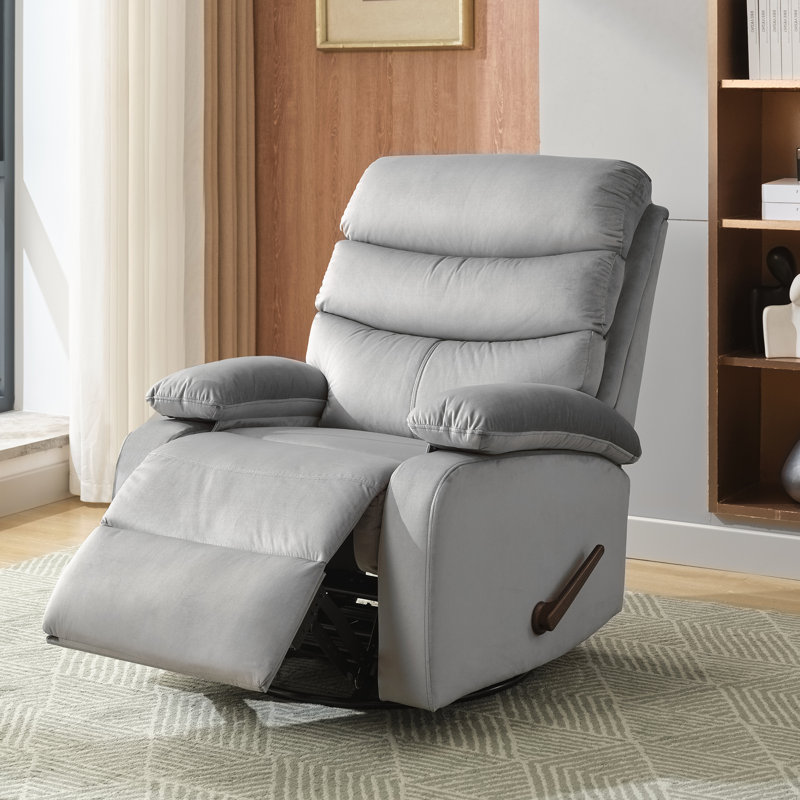 Swivel Rocker Recliner Chair In Velvet, Compact Modern Design Recliners For Small Spaces With Plush Comfort-Gray, Gray