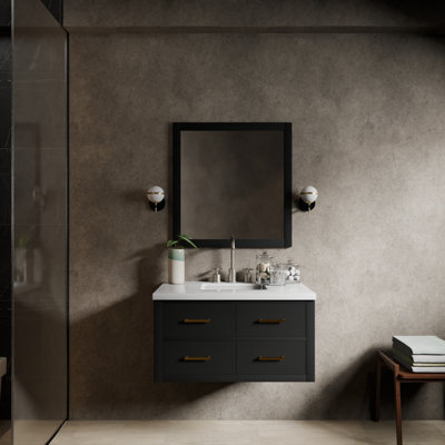 Ensemble de meuble-lavabo simple l 36 po x P 22 po Castor, plateau en marbre de culture, miroir 34 po et robinet chromé