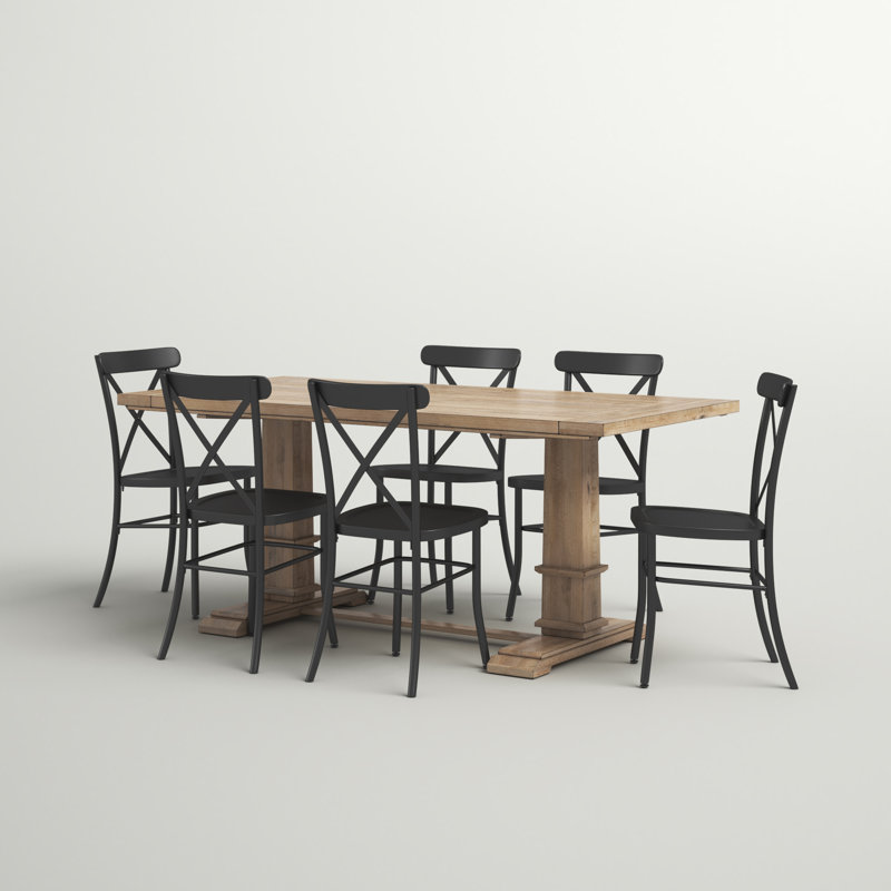 Table de salle à manger à tréteaux avec chaises en acier Heymann, 7 pièces: 1 table, 6 chaises