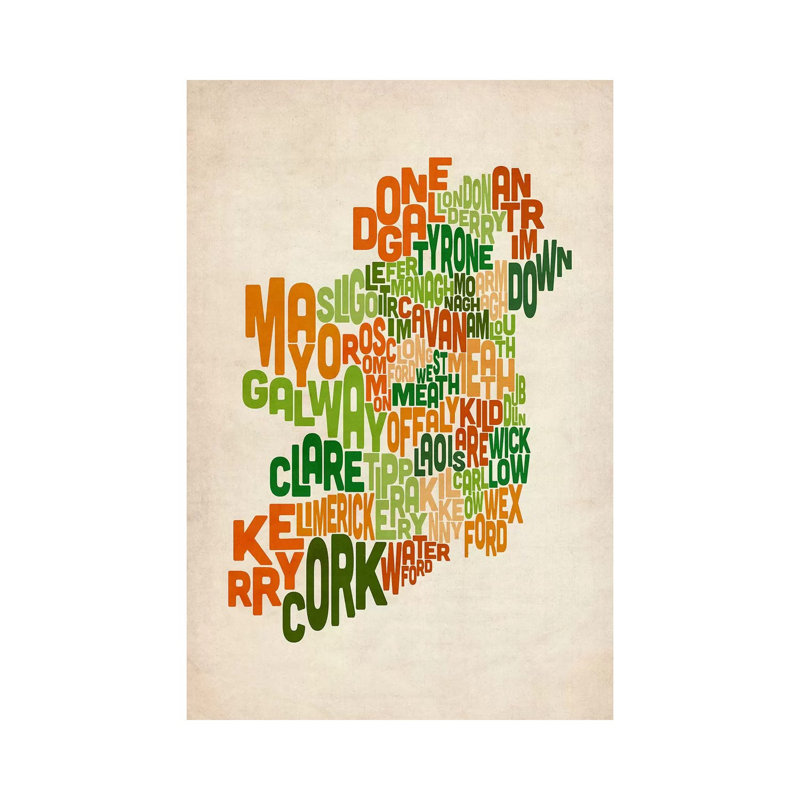 Text Map Of Ireland VI by Michael Tompsett - Wrapped Canvas Painting, 101.6 cm H x 66.04 cm W x 3.175 cm D