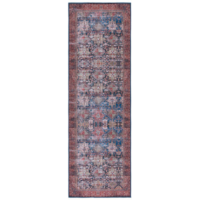 Tucson Vintage Look Machine Washable Non-Slip Area Rug in Red & Dark Blue
