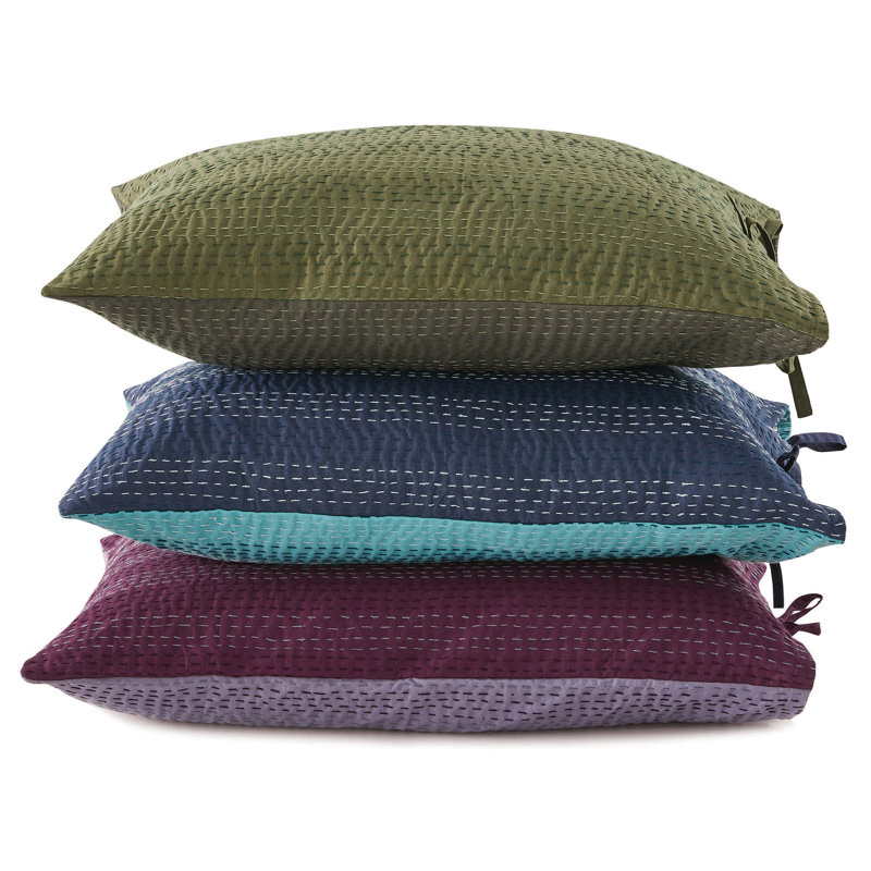 Taies décoratives réversibles Kantha, Vert / Vert clair, H 20 po x l 26 po