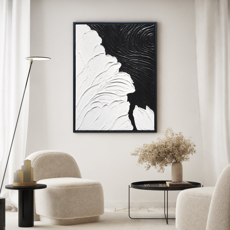 Monochrome Black and White Abstract Canvas Painting, 30" x 40"