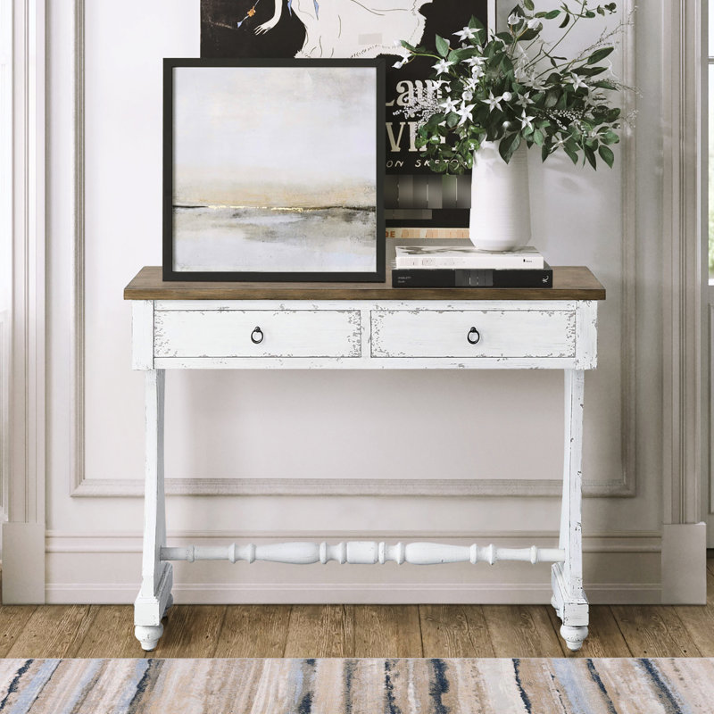 Antique White 2 Console - Efficiently Store Daily Items Smooth Opening With Wooden Side Glides Dt French Front For Style Table Organize Keys, Wallets & More Gliding Rectangular Design