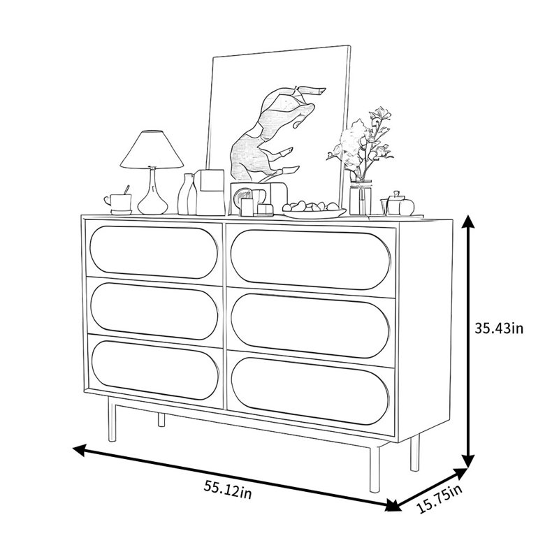 Retro American Minimalist Sideboard, 35.43" H x 55.12" W x 15.75" D