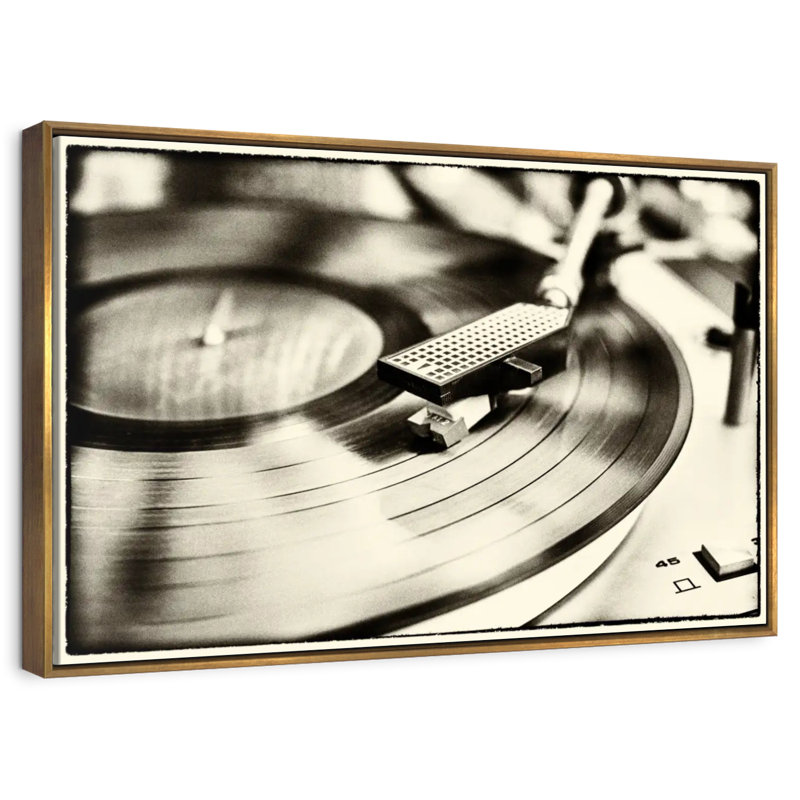 Record Player Border, 37" X 25", Floating Frame Gold