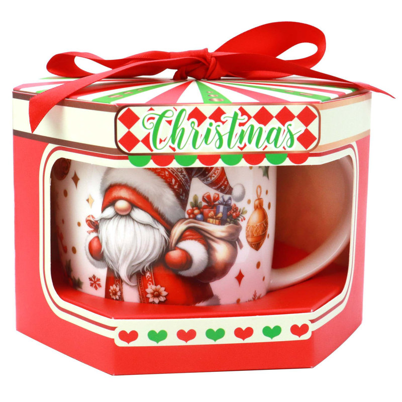 Tasse rétro en porcelaine festive de Noël dans une boîte cadeau