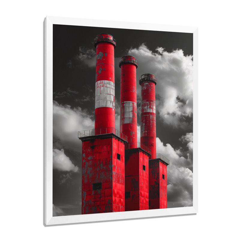 Monochromes rouge et gris Power Surge Power Plant I - centrales électriques, Cadre simple blanc, H 34 po x l 44 po