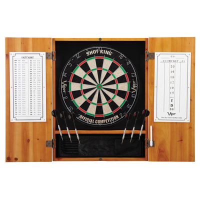 Viper Metropolitan Sisal Fiber Bristle Dartboard and Cabinet Bundle: Standard Set (Shot King Dartboard), Cinnamon Finish