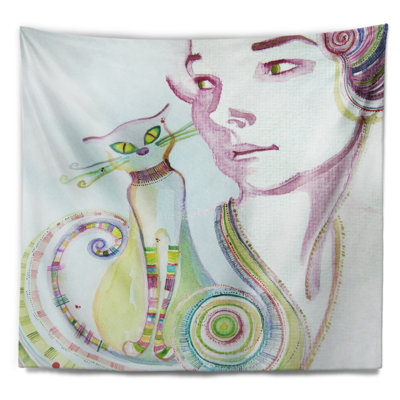 Jolie fille avec tapisserie chat Abstract