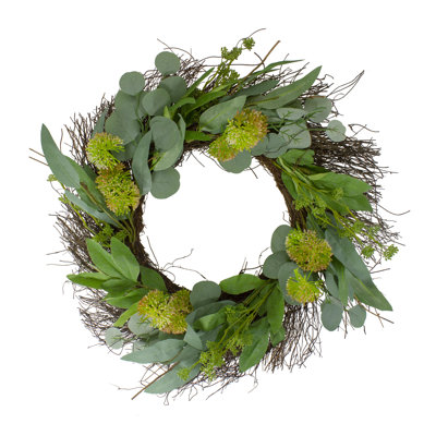 Eucalyptus and Olive Leaf Floral Twig Spring Wreath Green 23-Inch