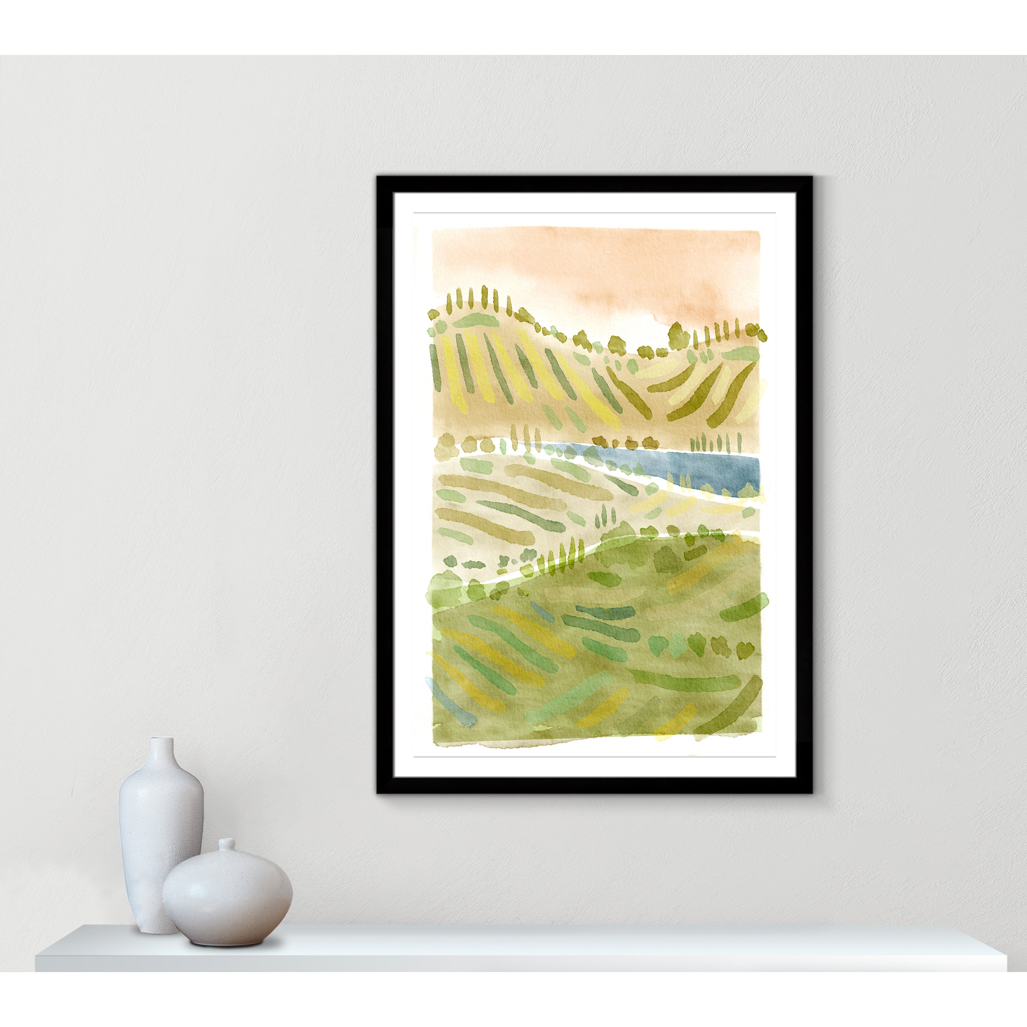 Tuscan Countryside Print by Leah Straatsma, 55" H x 39" W x 1.25" D, Black Single Picture Framed Paper, White