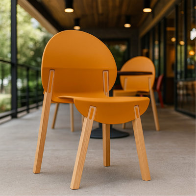 Holiday - 4-Pack Tropical Orange Chairs – Red Oak Wood Legs & PP Seat, Indoor Dining & Living Room Furniture Set