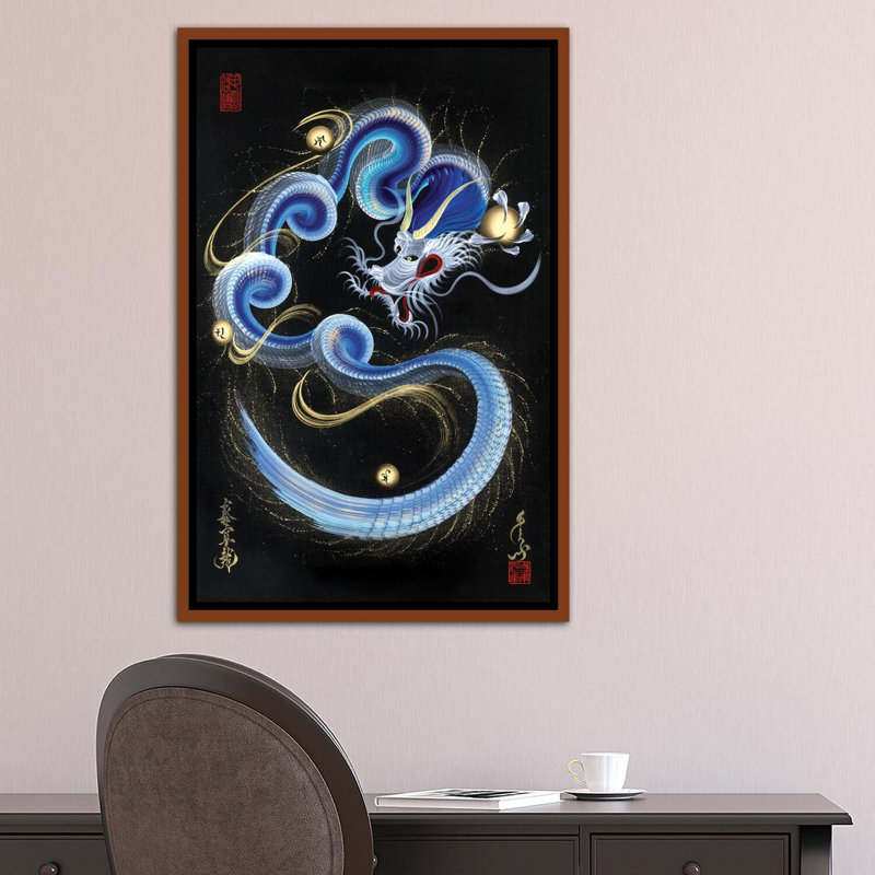 «Guardian Blue Dragon» - reproduction, H 40 po x l 26 po x P 1,5 po, Toile avec cadre en bois classique
