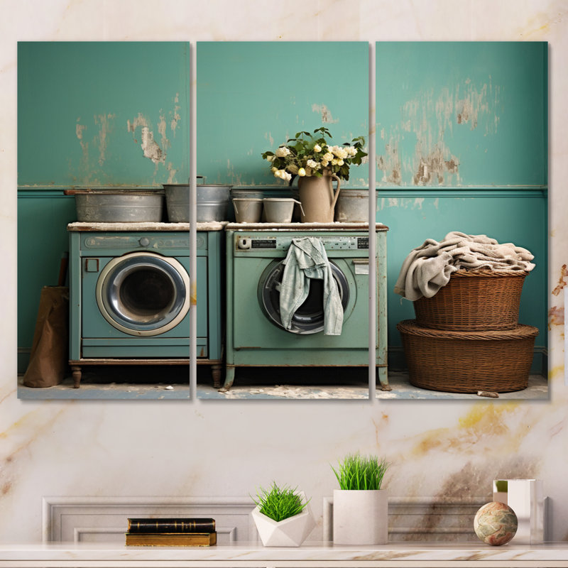 «Turquoise Vintage Laundry Room II», reproduction sur toile 3 pièces, H 28 po x l 36 po x P 1 po