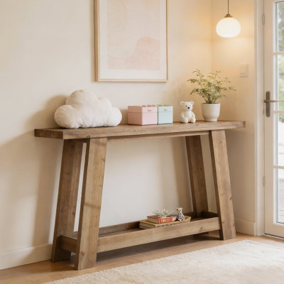 Table de canapé étroite, console à deux niveaux, table d'entrée en bois