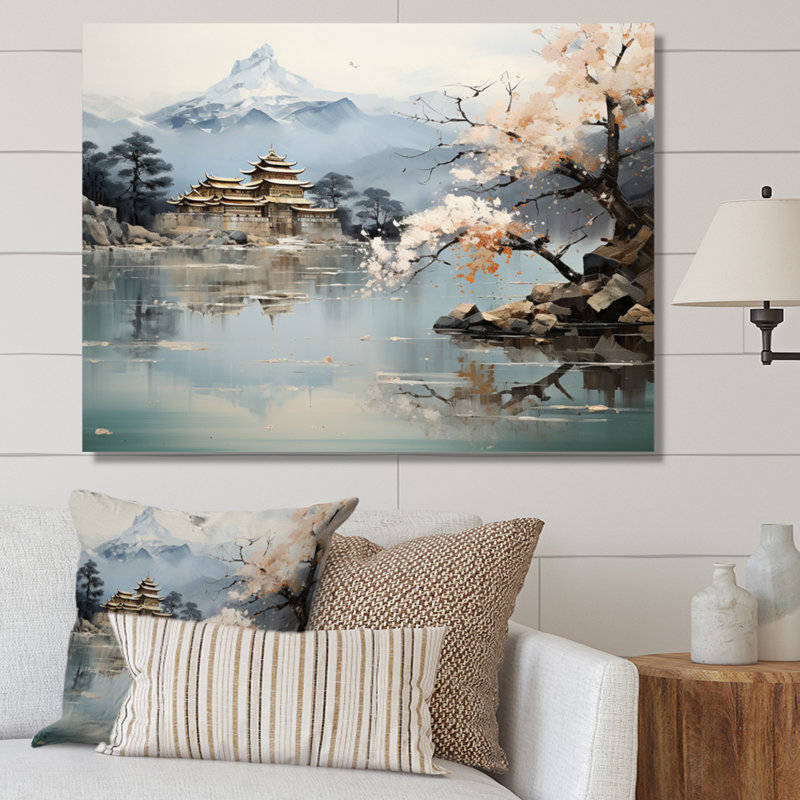 Art asiatique paysage impérial II - art mural asiatique, H 16 po x l 32 po, Toile tendue, Sans cadre