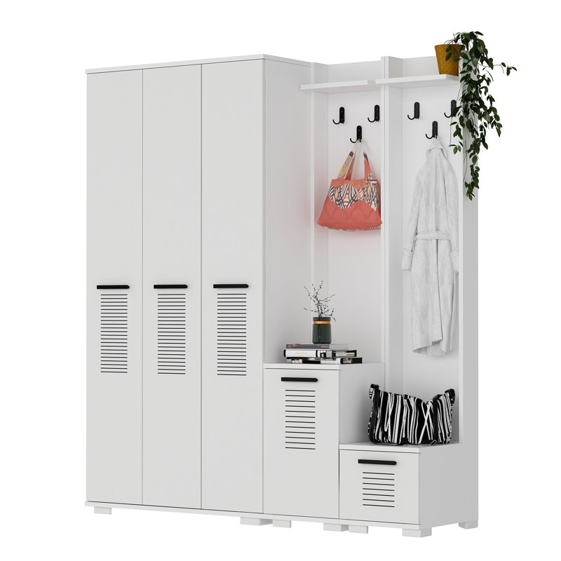 Aithusa Hall Tree with Shoe Storage, White