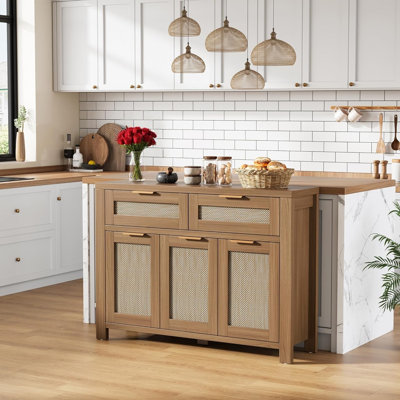 Sideboard Storage Boho Buffet Cabinet With 2 Drawer coffee bar Cabinet With Adjustable Shelf Magnetic Doors for Kitchen Dining Room Entryway Living Room
