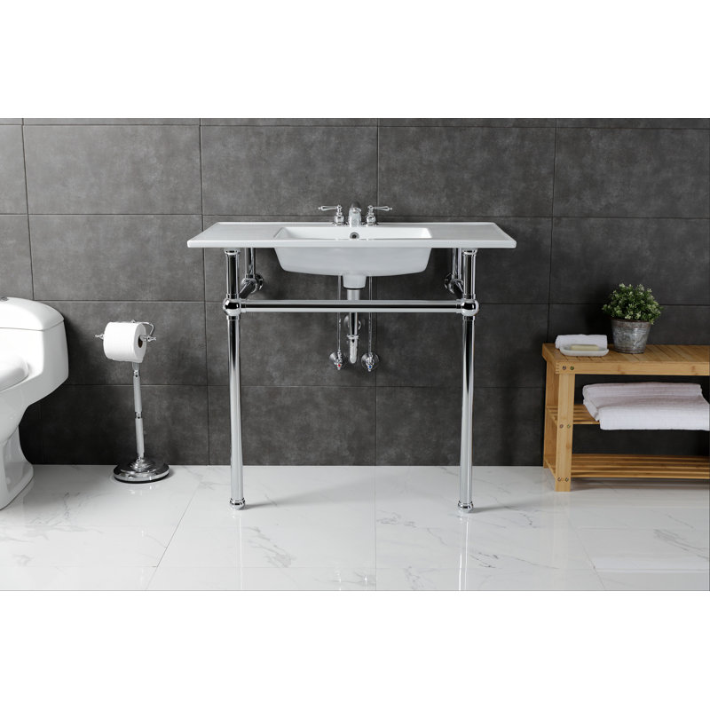 Kingston Brass Templeton 37-Inch Ceramic Console Sink with Brass Legs, White/Polished Chrome, 8" Centers