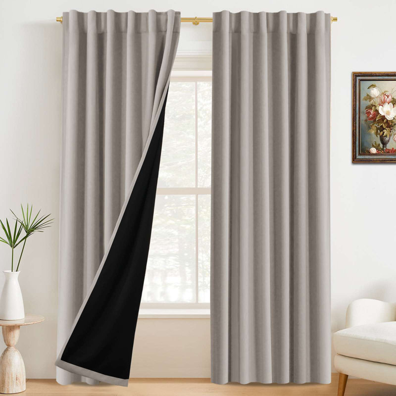 100% Blackout Curtains for Bedroom with Liner Full Room Darkening Curtains Thermal Insulated Back Tab/Rod Pocket Window Drapes for Living Room, 2 Panels