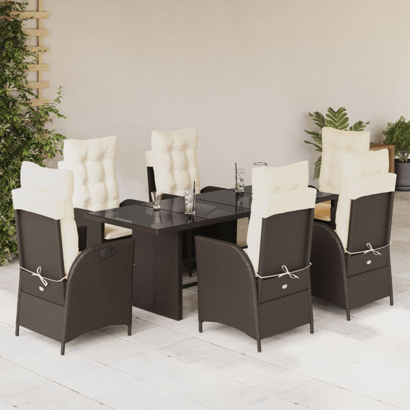  Ensemble de salle à manger de jardin brun, blanc crème