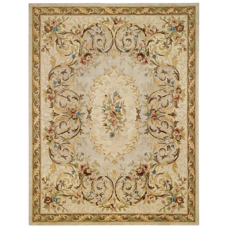 Evelyn Hand Tufted Wool Oriental Area Rug in Ivory, Rectangle 10' x 14'