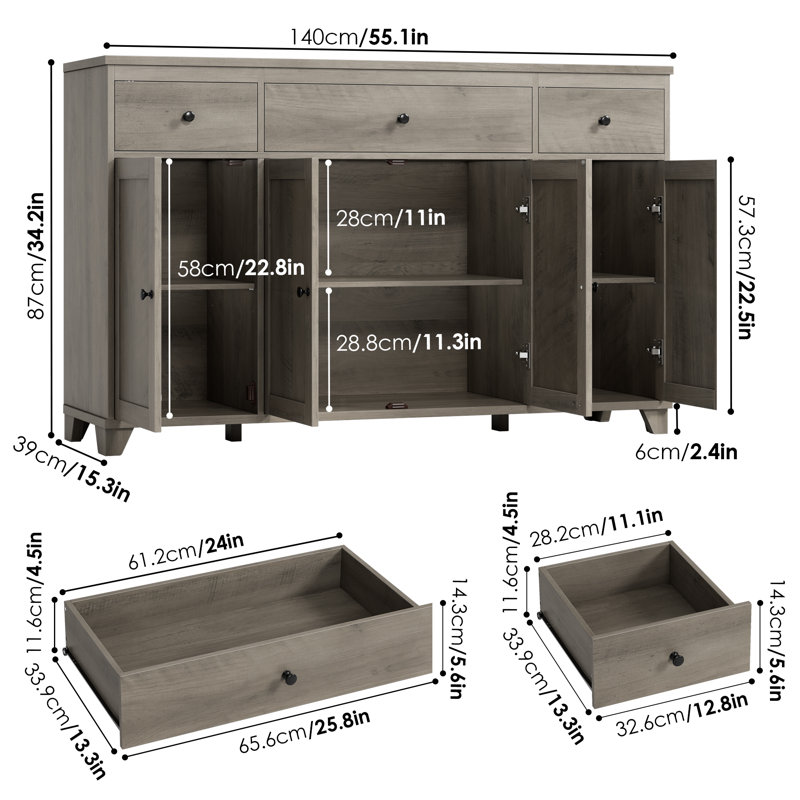 Tanyeli 55.1" W Manufactured Wood Sideboard, Gray