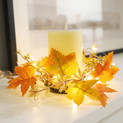 Artificial Maple Leaf Wreath Candlestick Cup Decoration Halloween Thanksgiving Party Props Table Set