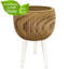 RIBBED Tall Indoor Plant Pot Stand for House Plants with Waterproof Liner | Natural Wooden House Planter with Legs D23 H36 cm, 4.2L