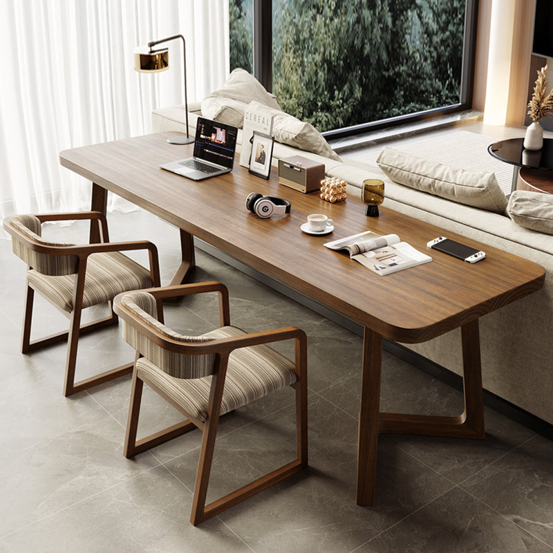 Bureau d'écriture rectangulaire en bois massif brun noisette, H 29,53 po x l 86,61 po x P 27,56 po