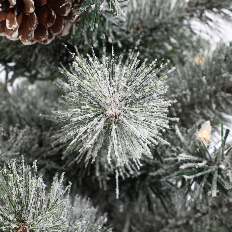 4' Lighted  Artificial Flocked Pine Christmas Tree Potted (Set of 2)