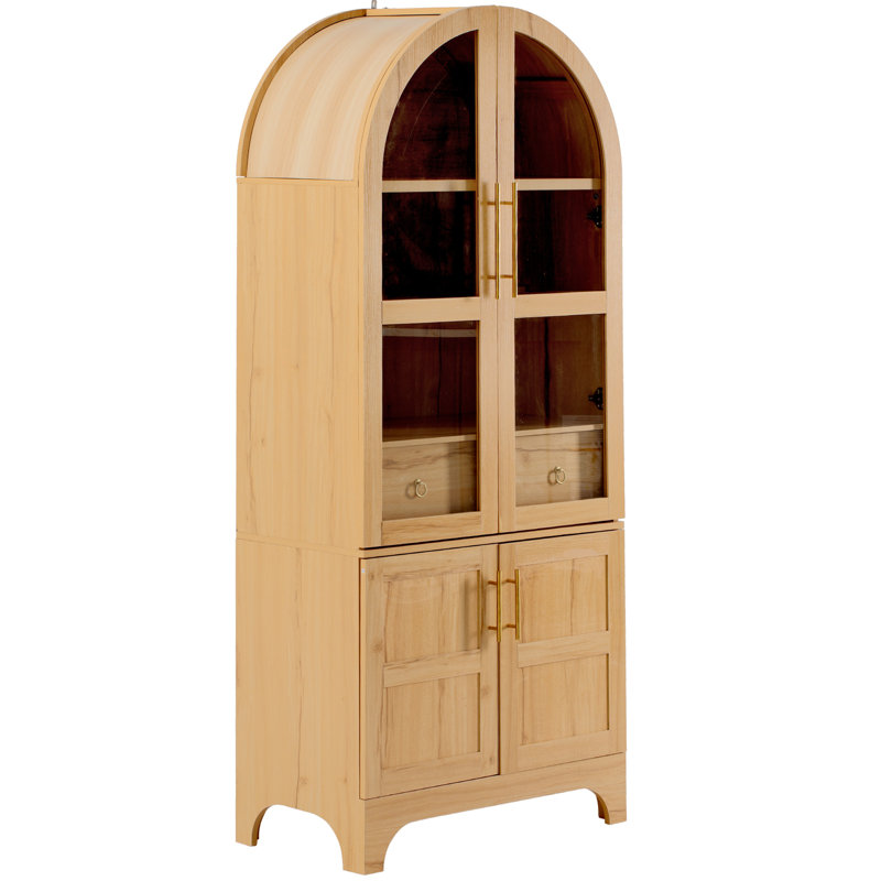 71"H Arched China Cabinet Kitchen Pantry Cabinet With Glass Doors And Adjustable Shelves, Farmhouse Versatile Display Storage Cabinet Bookcase With Hidden Drawer For Kitchen, Dining Room, Bathroom