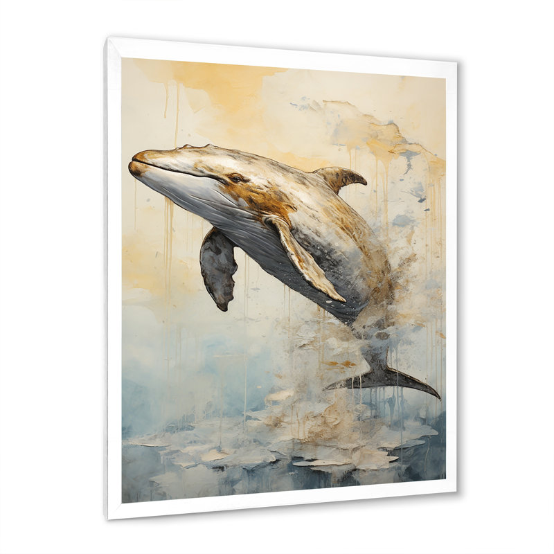 «Breaching Whale» sur impression sur toile, Cadre simple blanc, H 32 po x l 24 po x P 1 po
