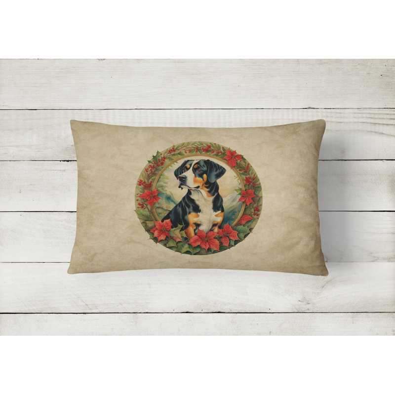 Entlebucher Mountain Dog Christmas Flowers Throw Pillow, 12" x 16", Rectangular
