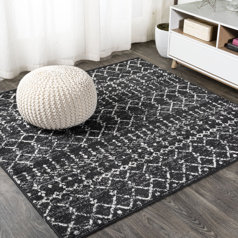 Tapis noir / ivoire Kateshia, Carré 5 pi