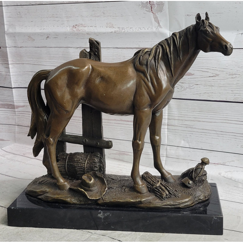 Eyvette Horse At The Stable Bronze Sculpture Statue Equestrian Country Farm Decor Signed Art