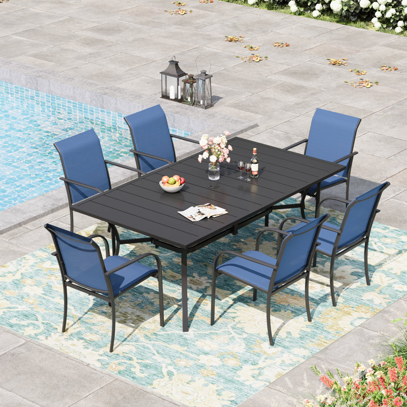 Ensemble de salle à manger rectangulaire avec chaise empilable PVC-coated polyester, Bleu