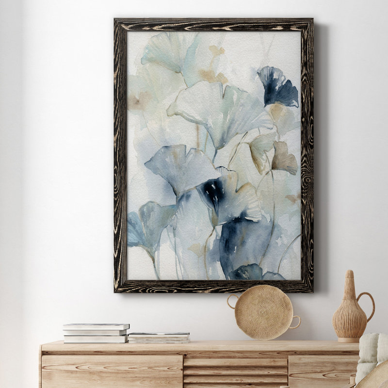 Indigo Ginkgo I - peinture sur toile encadrée, H 31,5 po x l 23,5 po x P 1,5 po, Noir