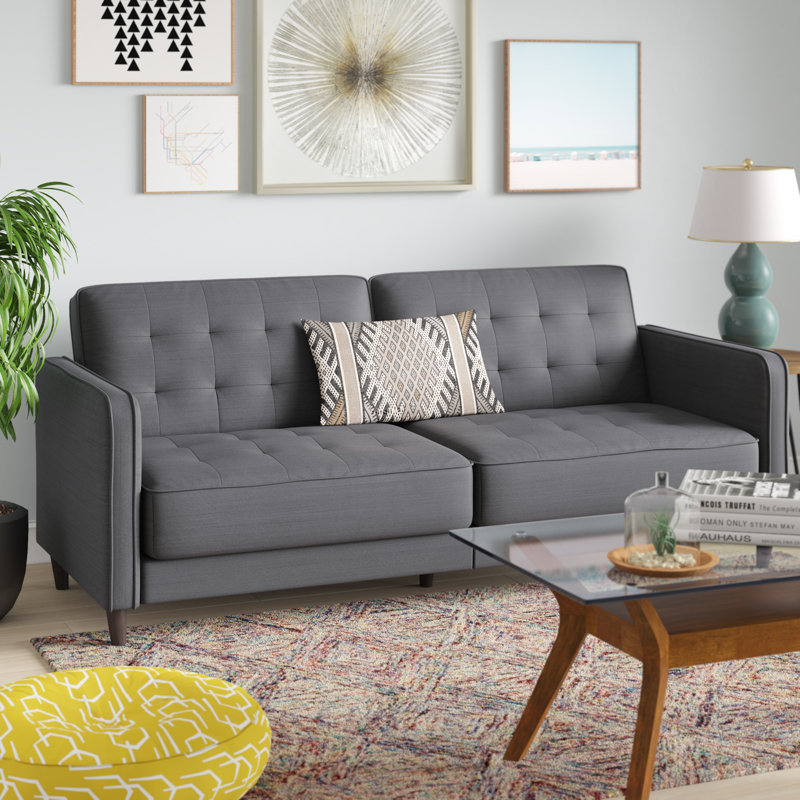 Aliscia Upholstered 81'' Sleeper Sofa, Dark Gray 100% Linen, Tufted 100% Linen
