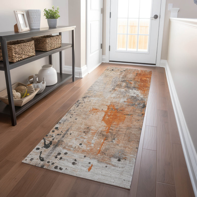 Machine Washable Indoor/Outdoor Xhevrie Orange Rug, Runner 2'3" x 7'6"