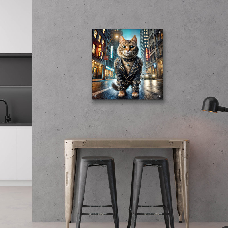 «Chat - King of the Streets» par Rey Klimt, art mural acrylique, H 24 po x l 24 po