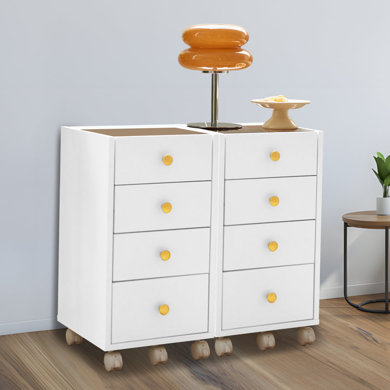 Rangement sous le bureau, commode sous le bureau avec 4 tiroirs et roulettes, armoire de bureau verticale avec plateau à bijoux en verre trempé et roulettes, blanc