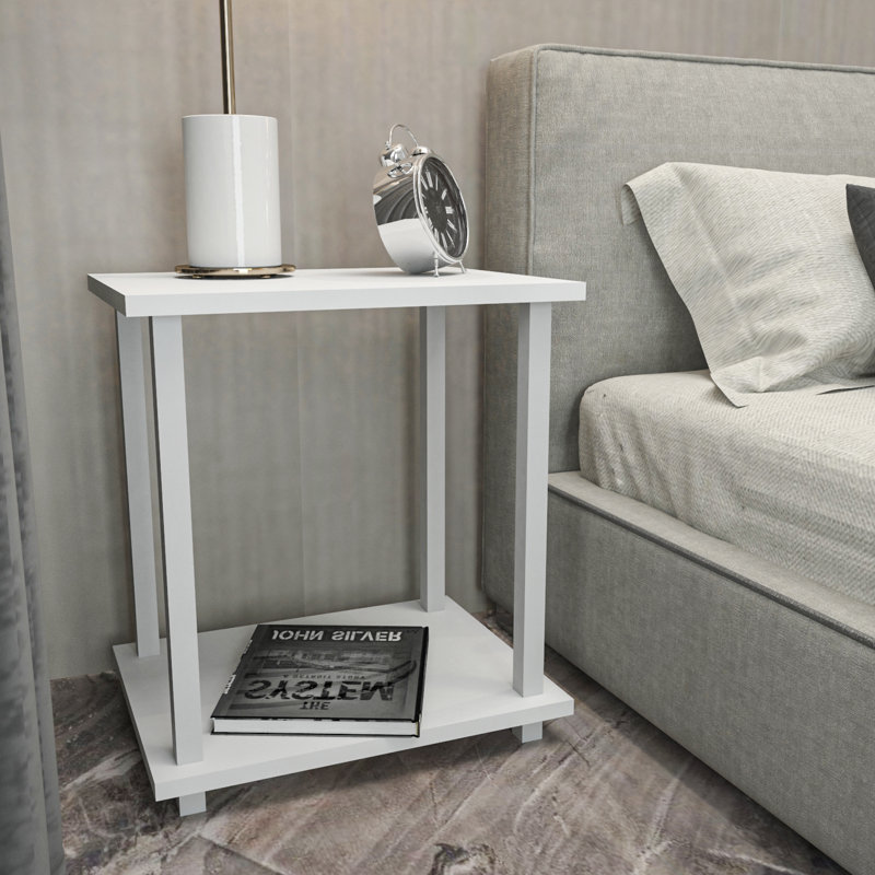Calvester Nightstand - Modern Square End Table with Lower Shelf, White