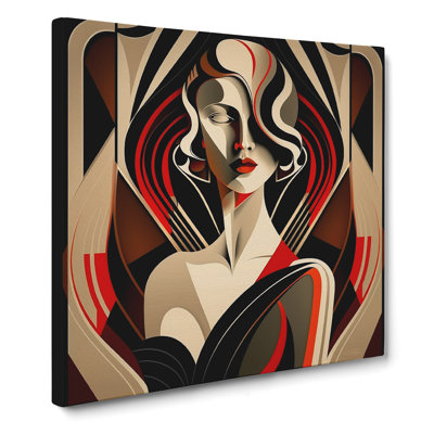 Art Deco Woman Abstract Art - Wrapped Canvas - Framed Print