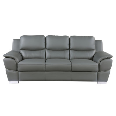 Global United Leather With Kiln-dried Hardwood Frame And Enhanced Corners, 3-layer High Foam Cushioning, Stainless Steel Legs, Solid Brazilian Wood, Gray, 85" Depth X 34" Width 35" Height Genuine